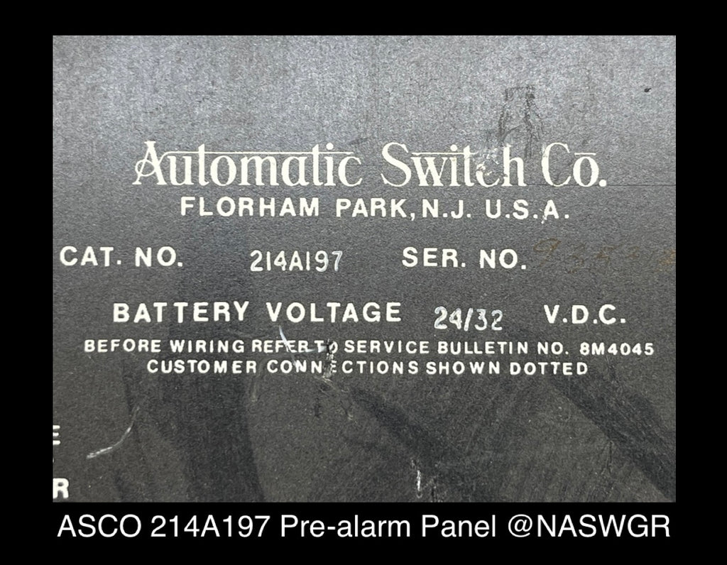 214A197 Automatic Switch Company 214A197 Solid State Prealarm Panel