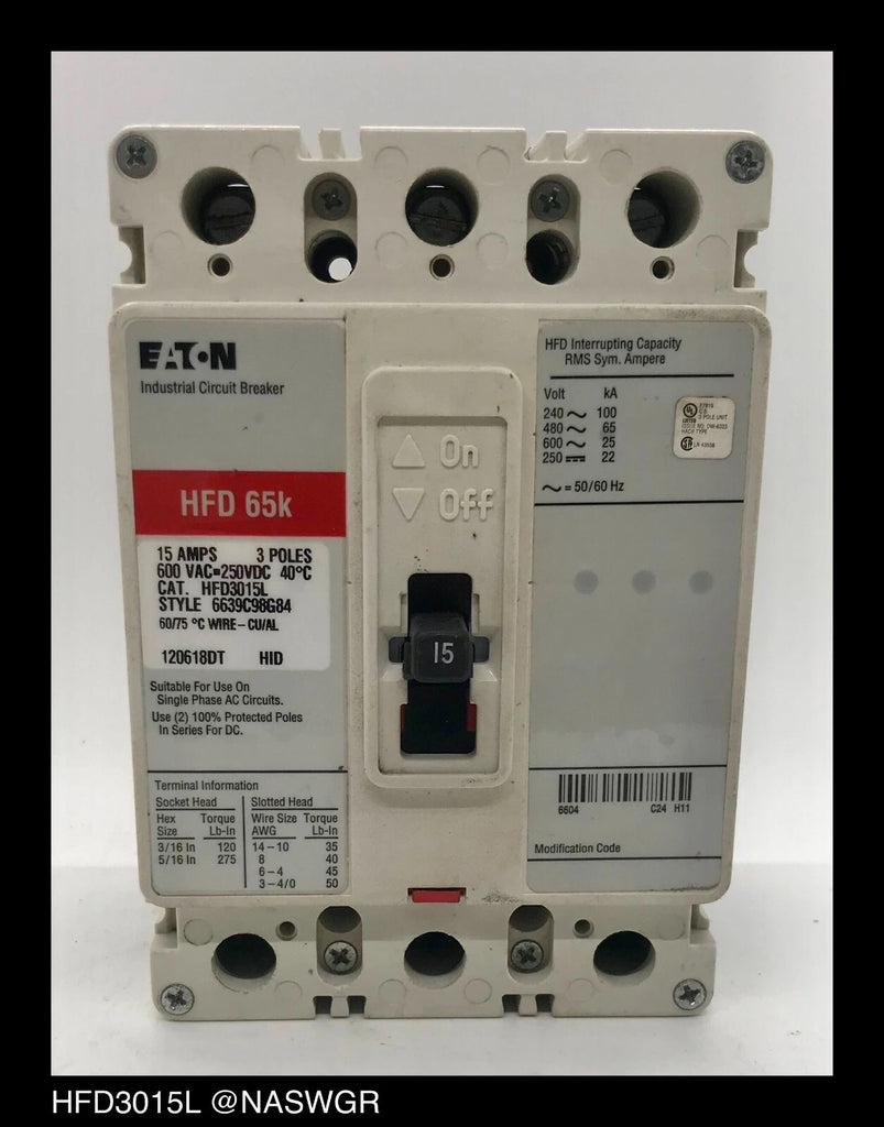Eaton HFD3015L Molded Case Circuit Breaker - 15 Amp
