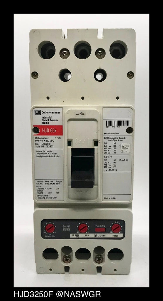 Cutler Hammer HJD3250F Molded Case Circuit Breaker 100 Amp — North