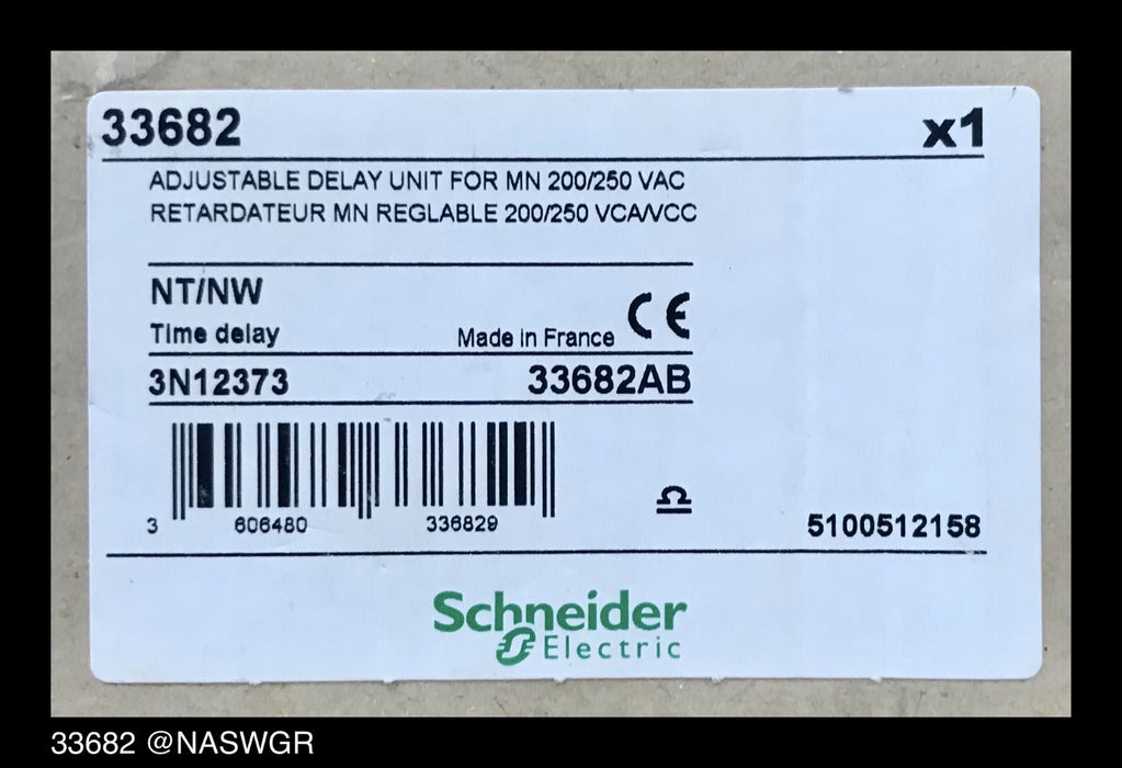 Schneider Electric 33682 Time Delay Relay for MN ~ 200-250vAC - Unused Surplus