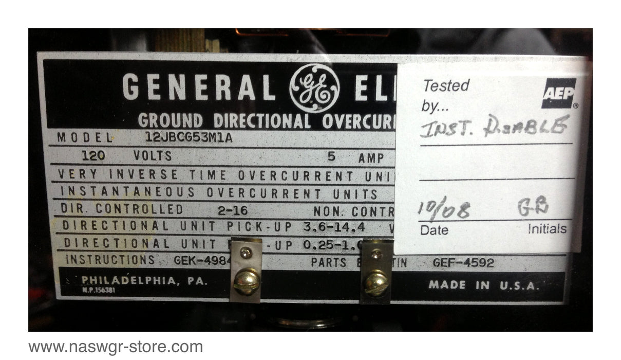 GE 12JBCG53M1A Ground Directional Overcurrent Relay