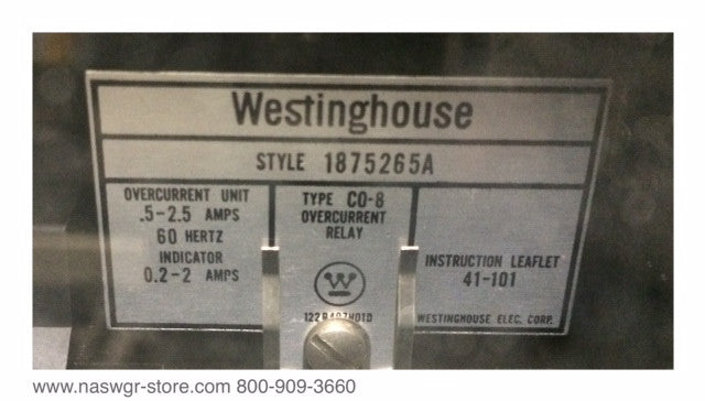 1875265A ~ Westinghouse CO-8 Overcurrent Relay