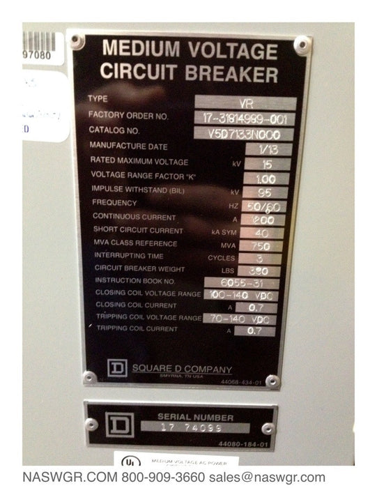 V5D7133N000 ~ Square D V5D7133N000 VR Circuit Breaker ~ 1200 Amp