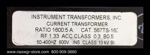 567TS-162 ~ Instrument Transformers Inc. 567TS-162 Current Transformer