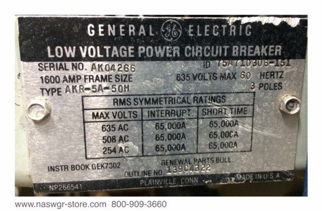 AKR-5A-50H ~ GE AKR-5A-50H Circuit Breaker ~ 1600 Amp ~ M/O