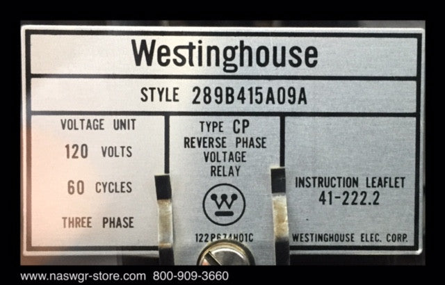 289B415A09A ~ Westinghouse 289B415A09A Type CP Reverse Phase Voltage Relay