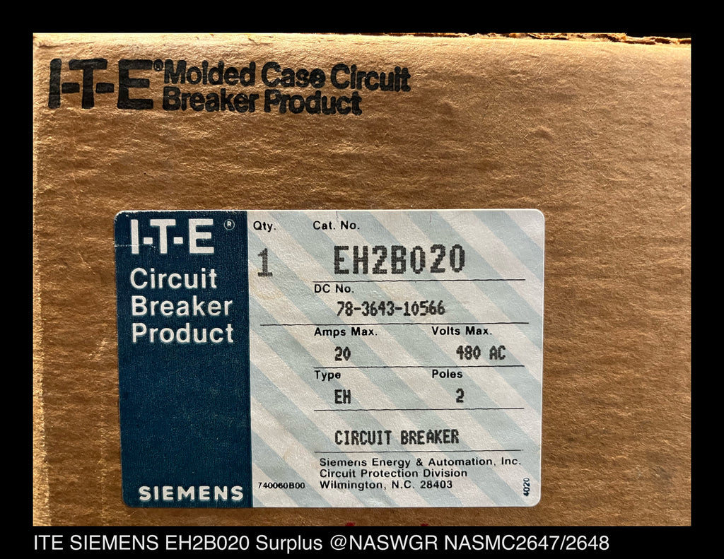 Interruttore Siemens ITE EH2B020 2 Poli 20A 480V &ndash; Usato Con Garanzia 1 Anno