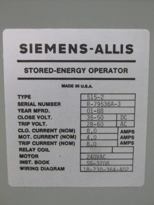 FC-500B Siemens Allis - AC High Voltage Circuit Breaker