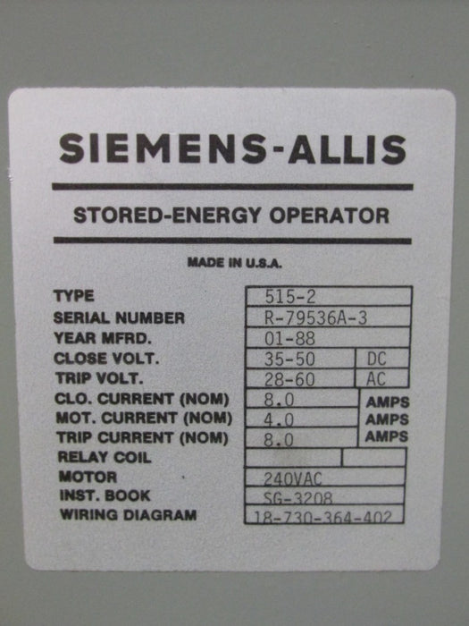 FC-500B Siemens Allis - AC High Voltage Circuit Breaker