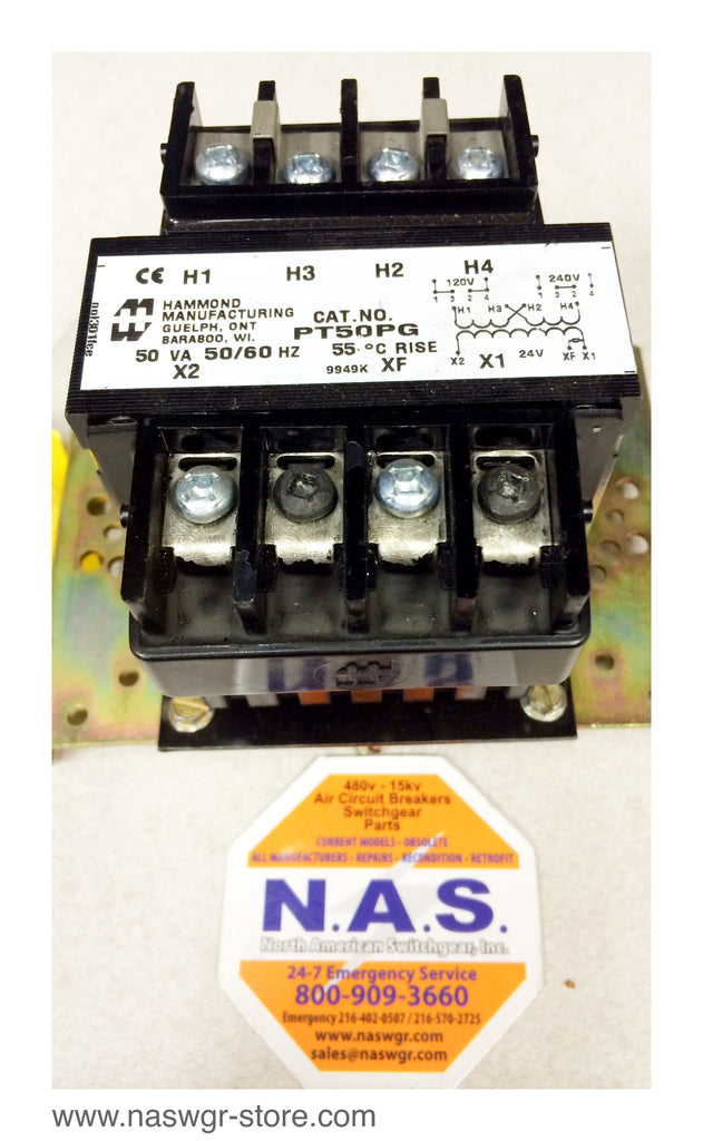 PT50PG , Hammond Manufacturing PT50PG Control Transformer , Type 3AH , 50/60 Hz. , 50 VA , 120/240V , 9949K , PT50PG