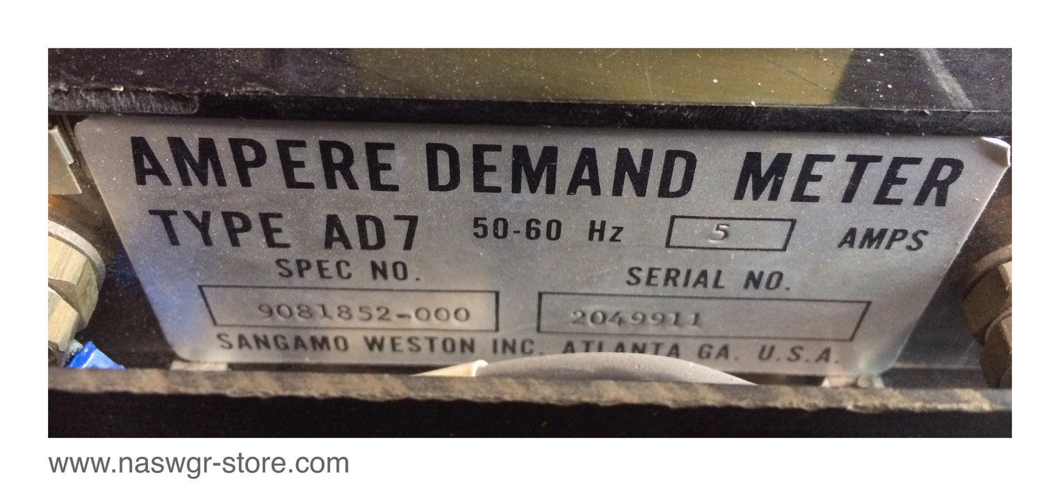 AD7 , Sangamo AD7 Ampere Demand Meter , Type: AD7 , 5 Amps , 9081852-000 , 50/60 Hz. , AD7