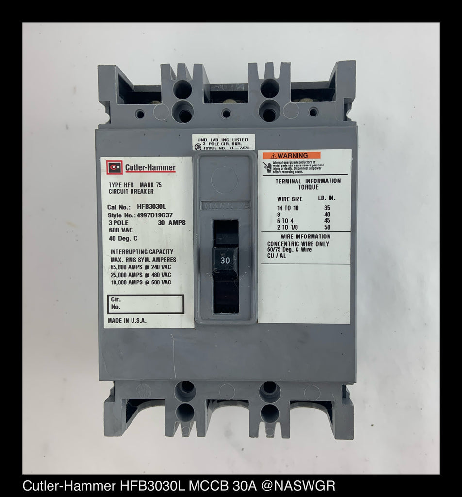 CutlerHammer HFB3030L Molded Case Circuit Breaker 30 Amp — North