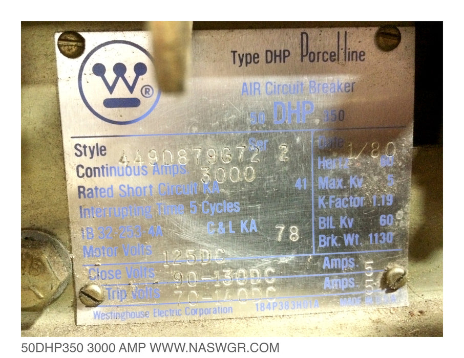 Westinghouse 50DHP350 Circuit Breaker ~ 449D879G72 ~ 3000 amp DHP