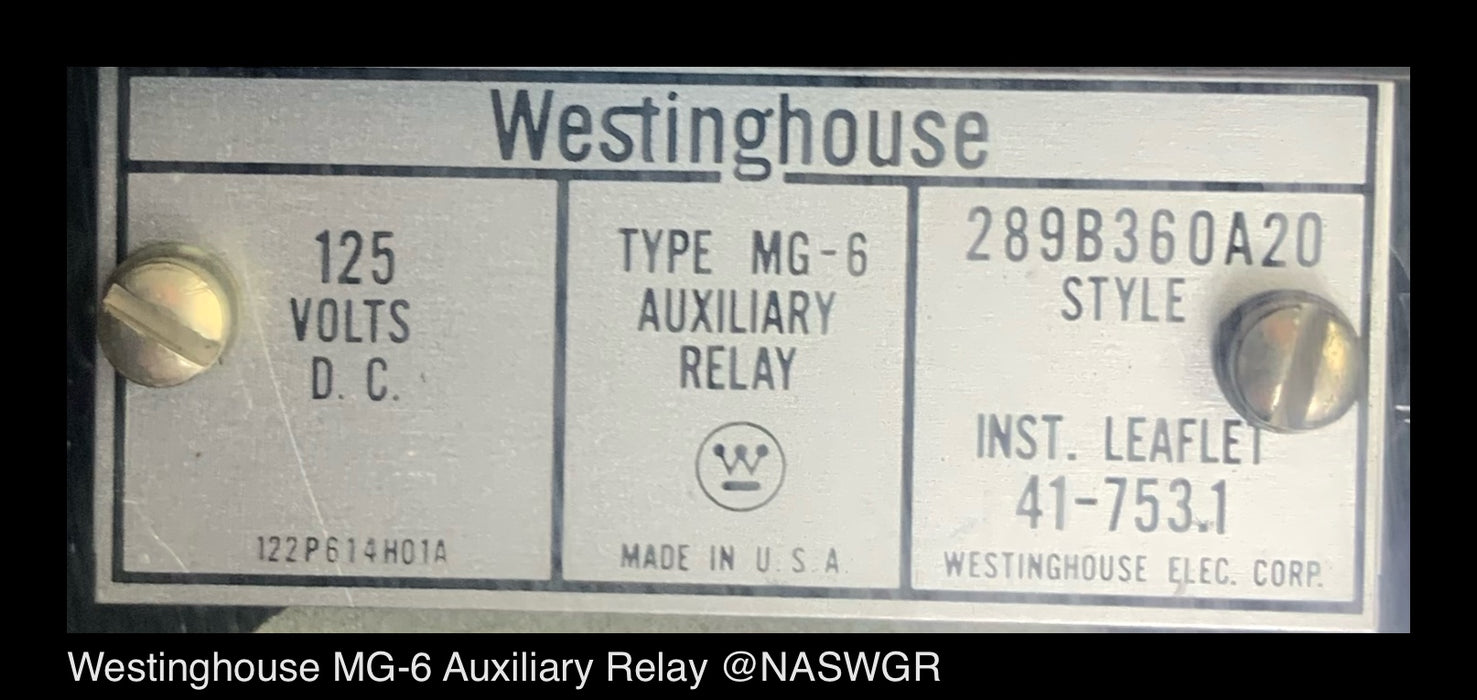 Westinghouse 289B360A20 Auxiliary Relay