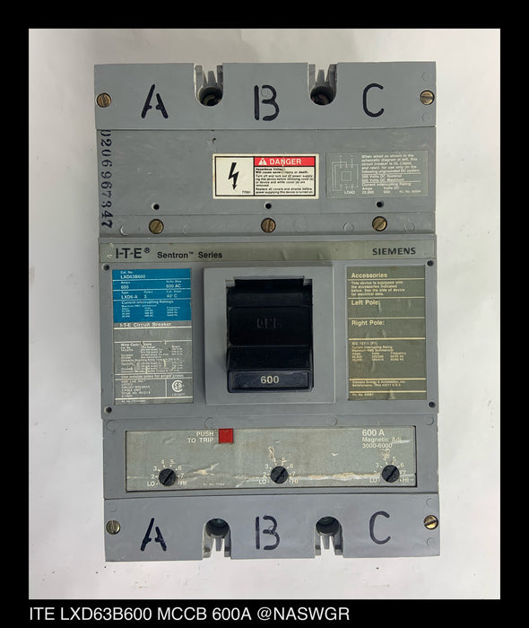 Siemens ITE LXD63B600 Molded Case Circuit Breaker ~ 600 Amp