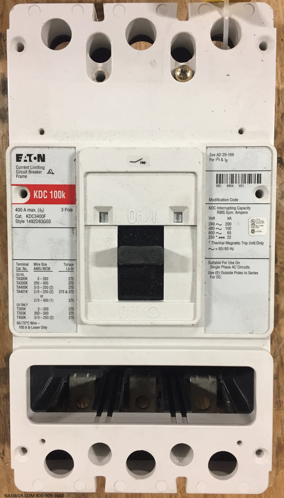 Eaton KDC3400F Molded Case Circuit Breaker ~ 400 Amp - Unused Surplus