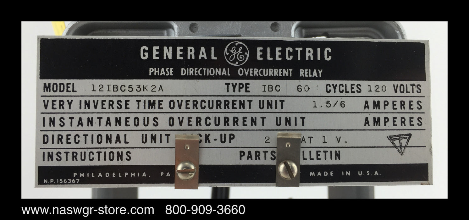 12IBC53K2A ~ GE 12IBC53K2A Phase Directional Overcurrent Relay ~ No Case ~ No Cover