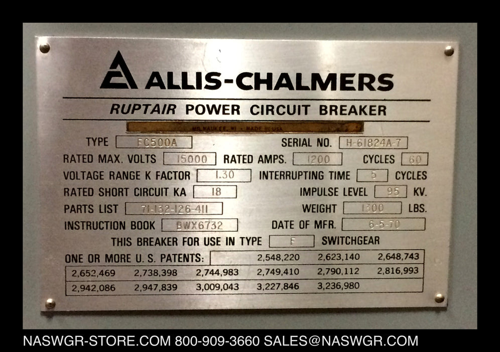 FC-500A ~ Allis Chalmers FC-500A Circuit Breaker 1200 amp ~ BWX6732