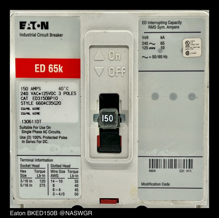 Eaton BKED150B Main or Subfeed Breaker Kit ~ 150 Amp - Unused Surplus