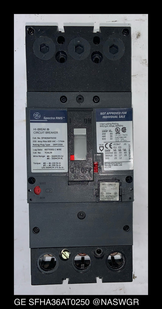 GE Spectra RMS SFHA36AT0250 Circuit Breaker 200 Amp — North American
