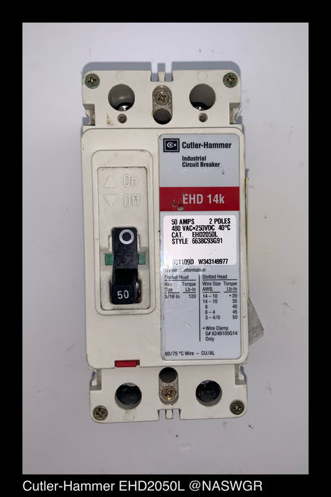 Cutler-Hammer EHD2050L Molded Case Circuit Breaker ~ 50 Amp