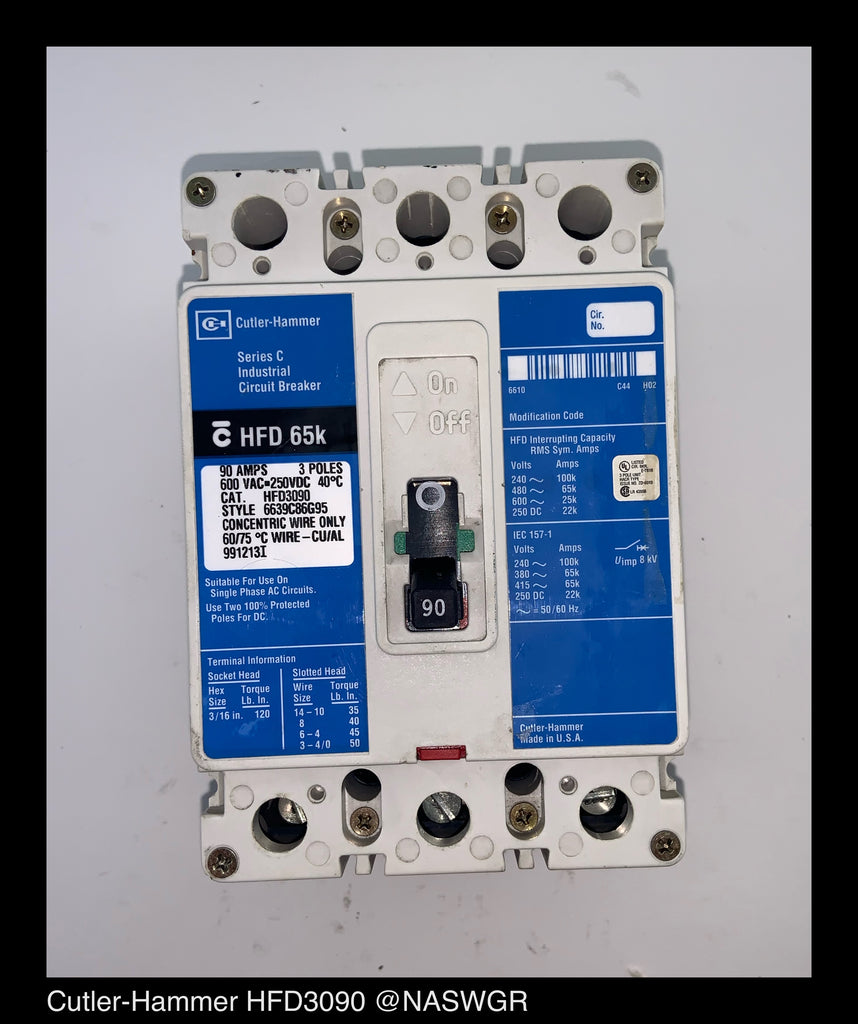 Cutler Hammer HFD3090 Molded Case Circuit Breaker - 90 Amp