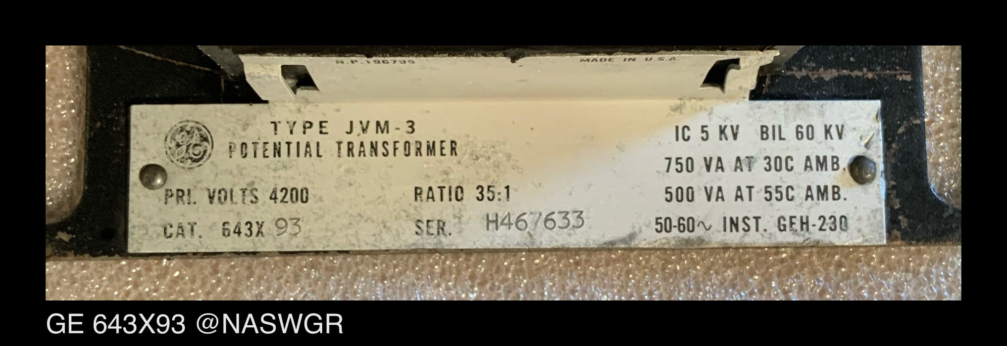 GE 643X93 Potential Transformer