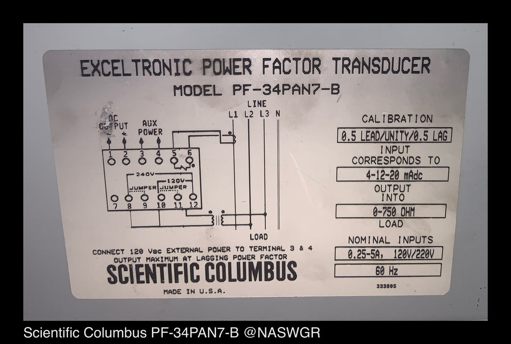 Scientific Columbus PF-34PAN7-B Factor Transducer