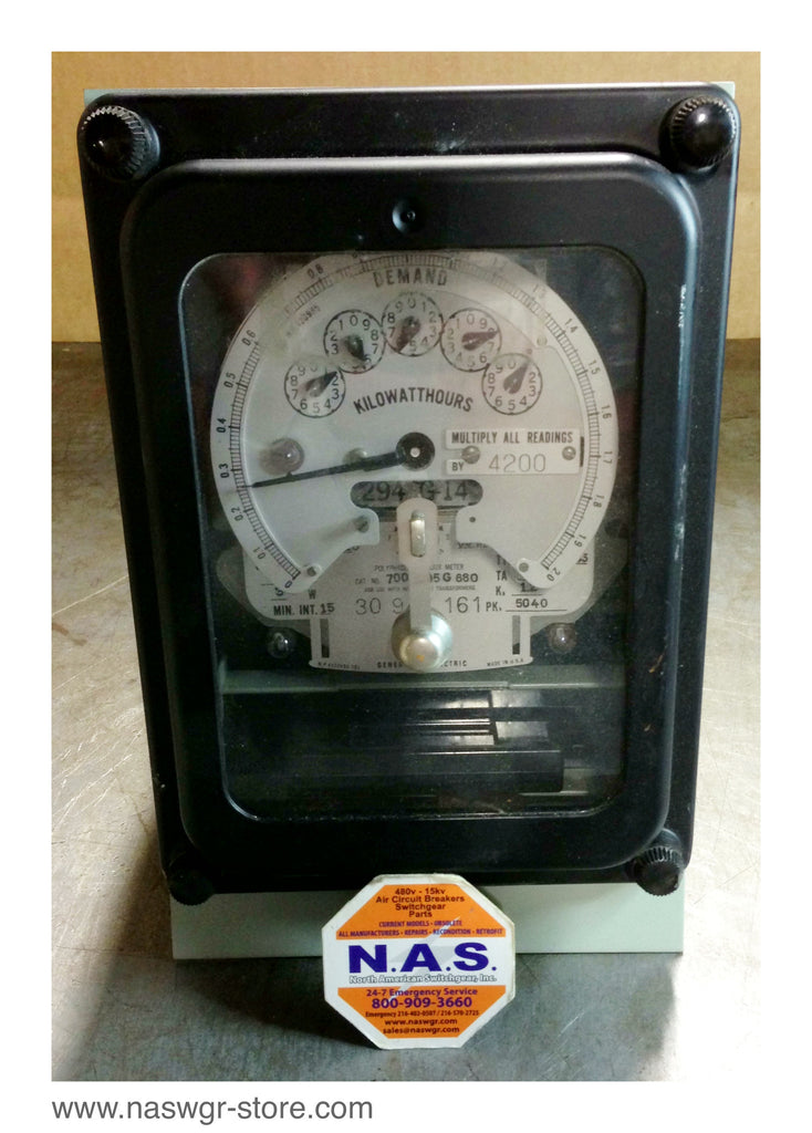 700X95G680 , GE 700X95G680 Polyphase Watthour Meter , CTR 600:5 , PTR 4200:120 , 120 Volt , 3 Wire , Type: DSMW-63 , TA 2.5 , K 1.2 , PK 5040 , 60 Hz , PN: 700X95G680