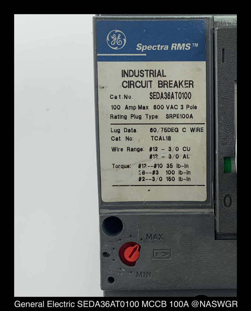 GE Spectra RMS SEDA36AT0100 Circuit Breaker 100 Amp — North American