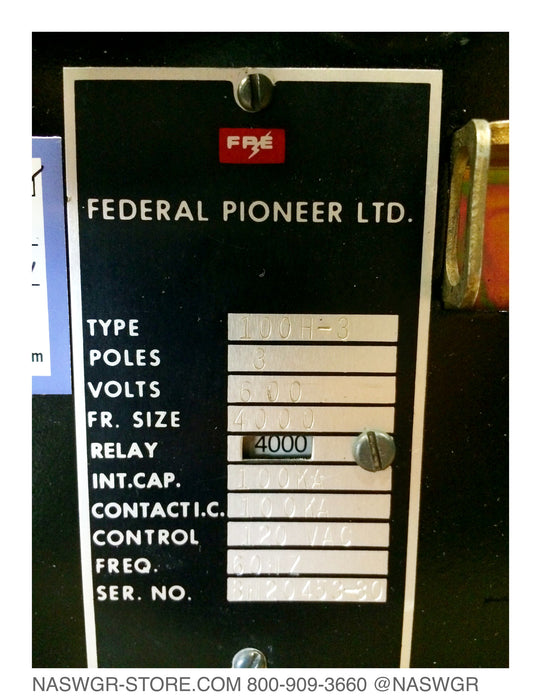 Federal Pioneer 100H-3 Circuit Breaker ~ 4000 amp 100H-3