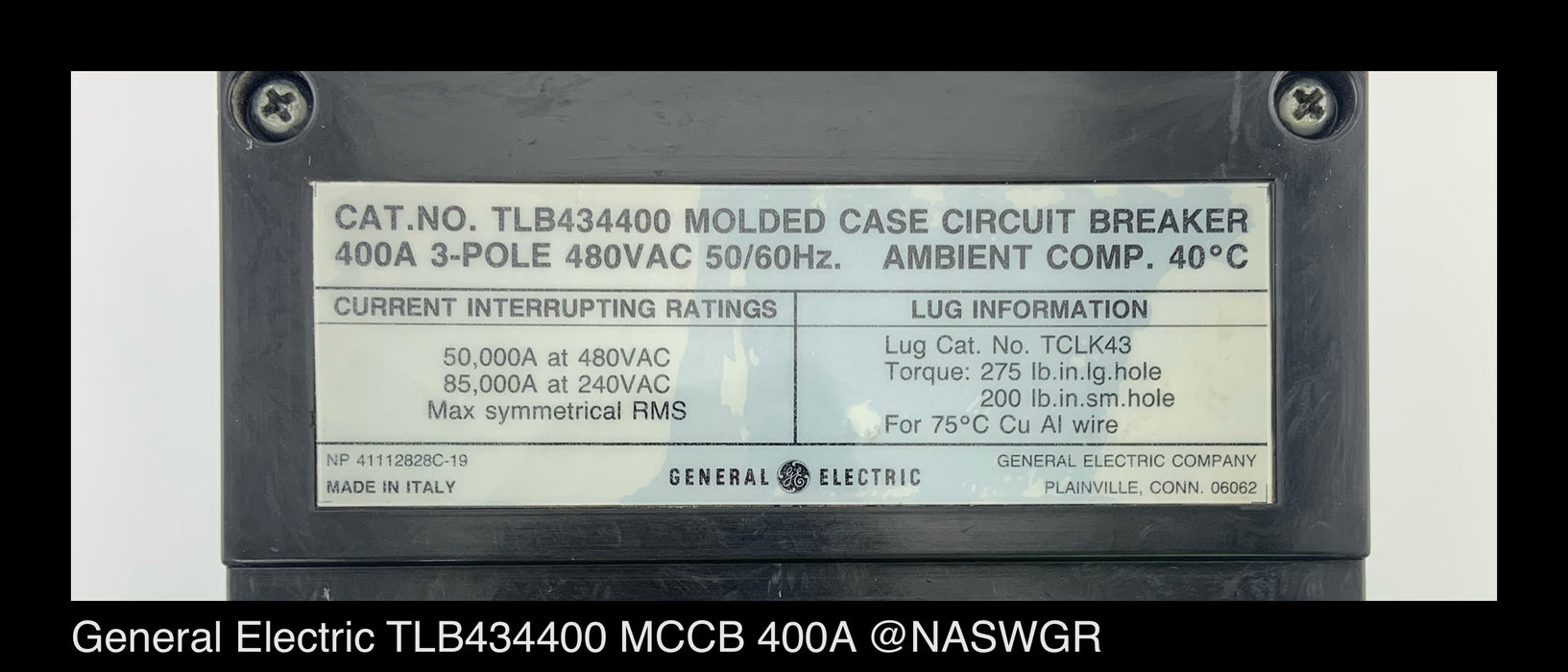 General Electric TLB434400 Molded Case Circuit Breaker ~ 400 Amp