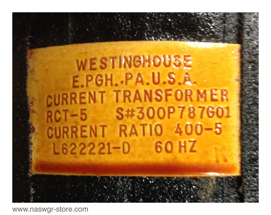 300P787G01 , Westinghouse 300P787G01 Current Transformer , RCT-5 , 60 Hz. , L622221-D , Current Ratio: 400-5 , PN: 300P787G01