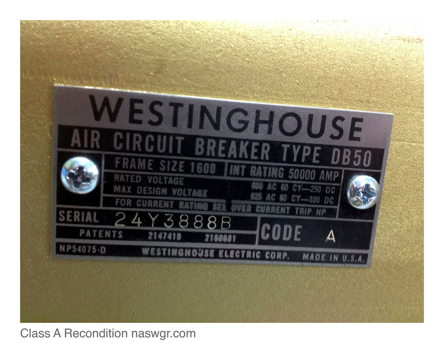 Westinghouse DB-50 Air Circuit Breaker ~ 1600 Amps