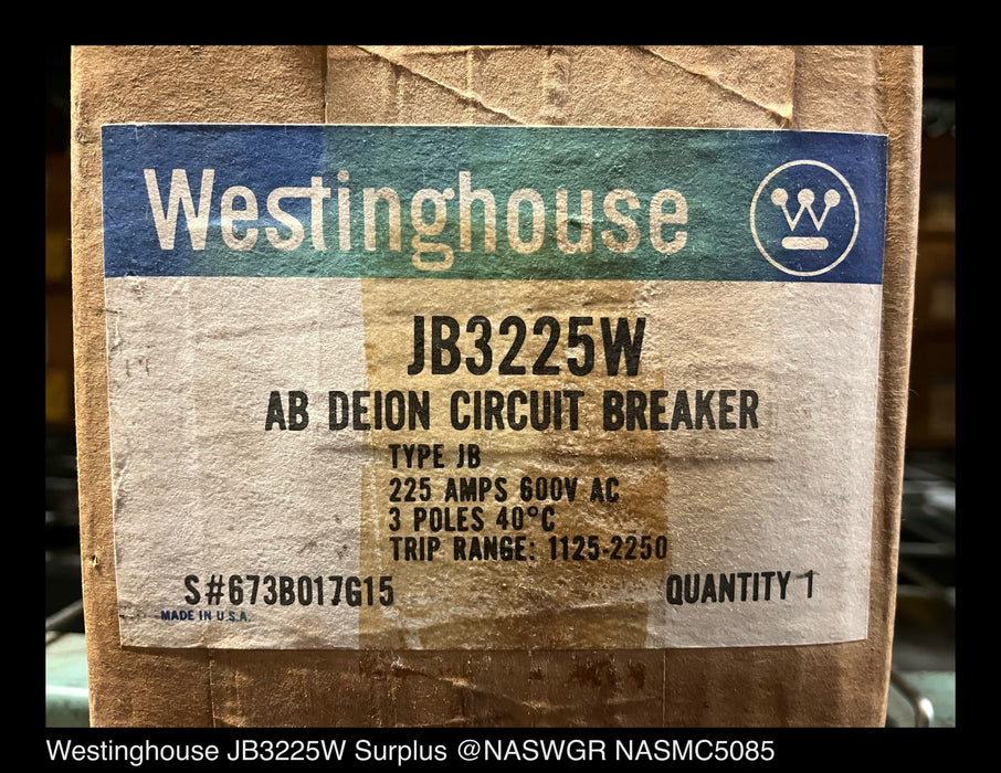 Westinghouse JB3225W Circuit Breaker ~ 225A ~ Unused Surplus