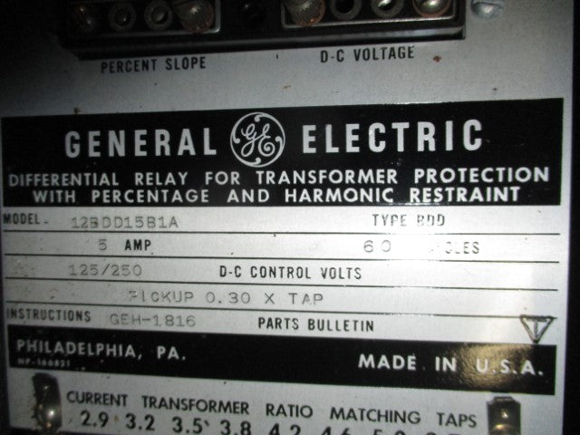 GE 12BDD15B1A Transformer Differential Relay - 5 Amp