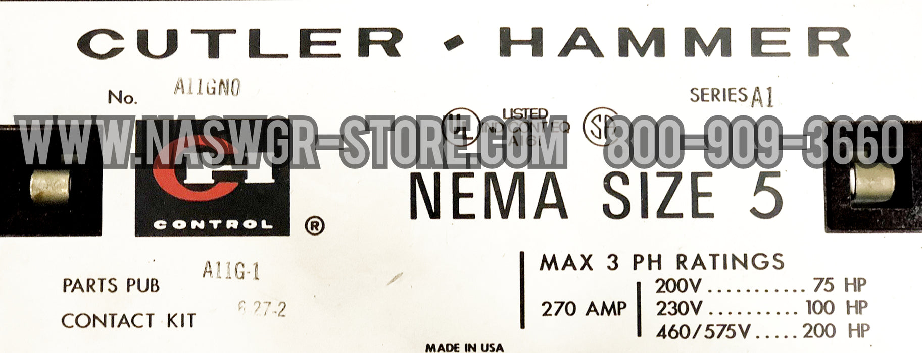 Cutler Hammer A11GN0 Nema Size 5 Contactor