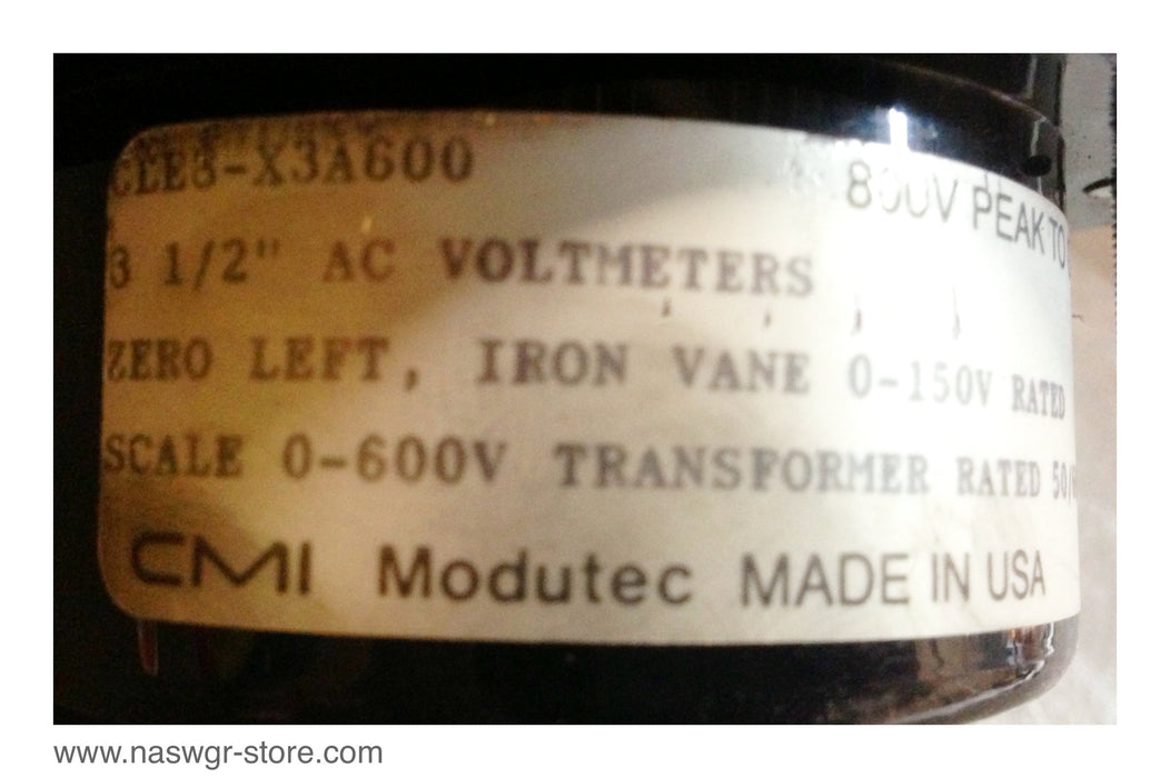 CLES-X3A600 , CMI A-C Volts Meter , Iron Vane 0-150V Rated , Scale 0-600V Transformer Rated 50/60 HZ. , PN: CLES-X3A600