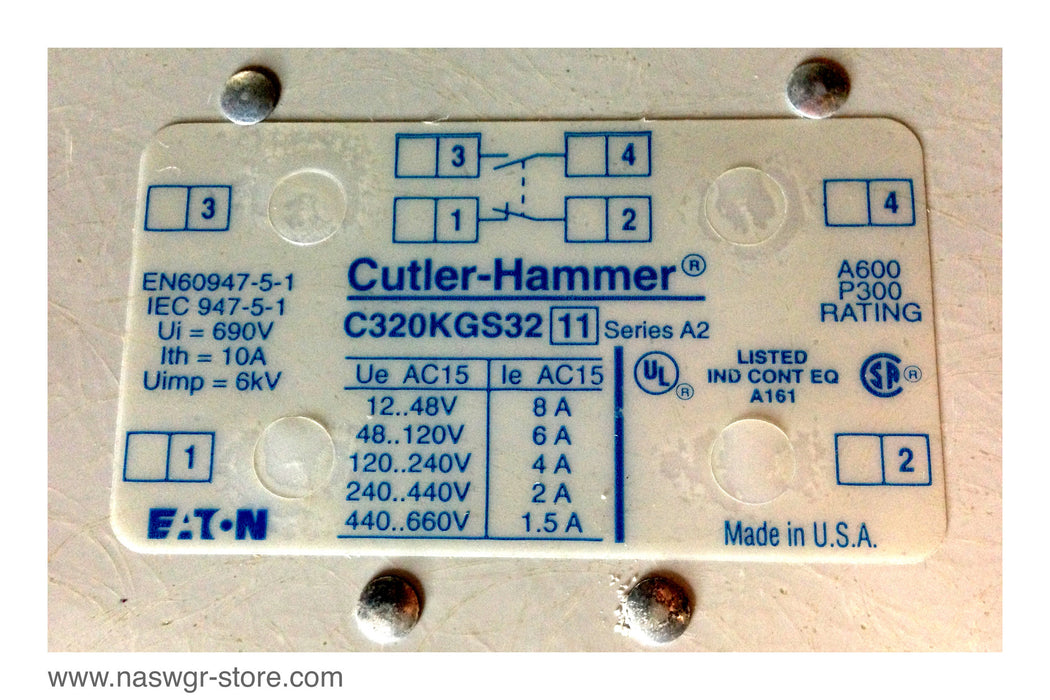 CN55KN3 , Eaton / Cutler Hammer CN55KN3 Contactor Kit , NEMA Size 3 , 2 Pole , 3 Pole , Series A1 , C320KGS32 , PN: CN55KN3