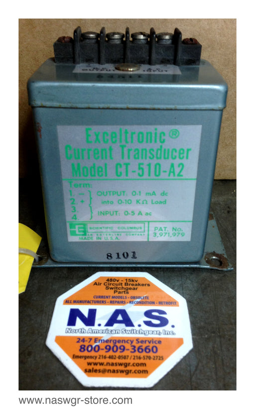 CT-510-A2 , Scientific Columbus Exceltronic Current Transducer , Pat. No. 3,971,979 , Output: 0-1 mA dc , Input: 0-5 A ac , 54511 , PN: CT-510-A2