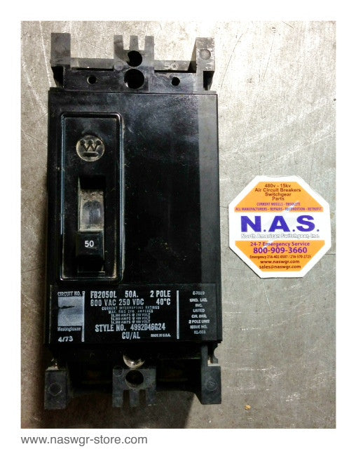 Westinghouse FB2050L Molded Case Circuit Breaker - 50 Amp