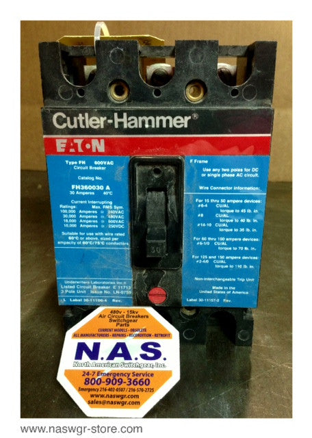 Cutler Hammer FH360030A Molded Case Circuit Breaker - 30 Amp