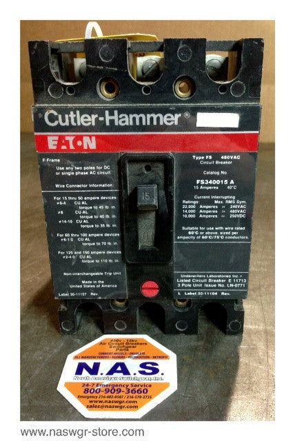 Cutler Hammer FS340015A Circuit Breaker ~ 15 Amp Trip
