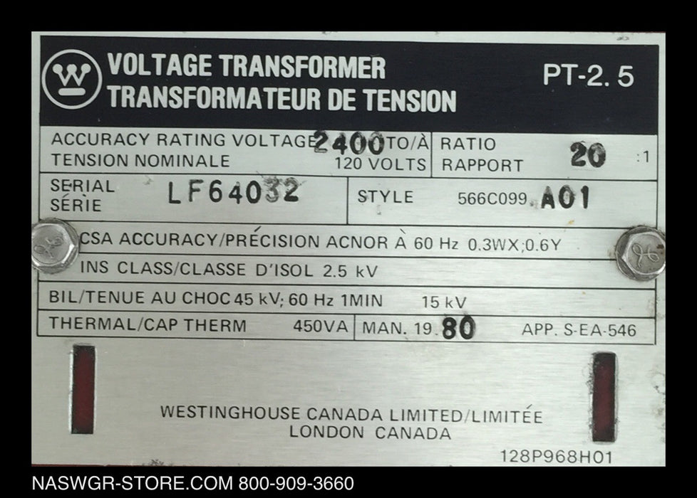 566C099A01 ~ Westinghouse 566C099A01 Voltage Transformer