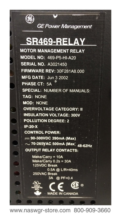 469-P5-HI-A20 ~ GE SR469 Motor Management Relay
