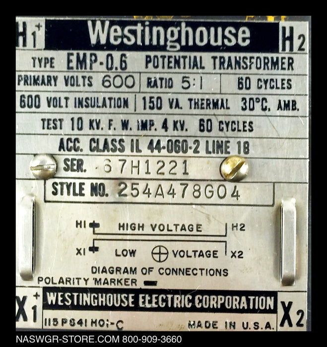 254A478G04 ~ Westinghouse 254A478G04 Potential Transformer