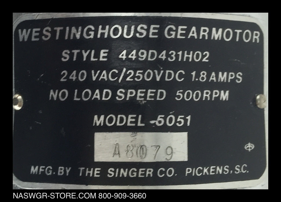 449D431H02 ~ Westinghouse  449D431H02 DS Gear Motor