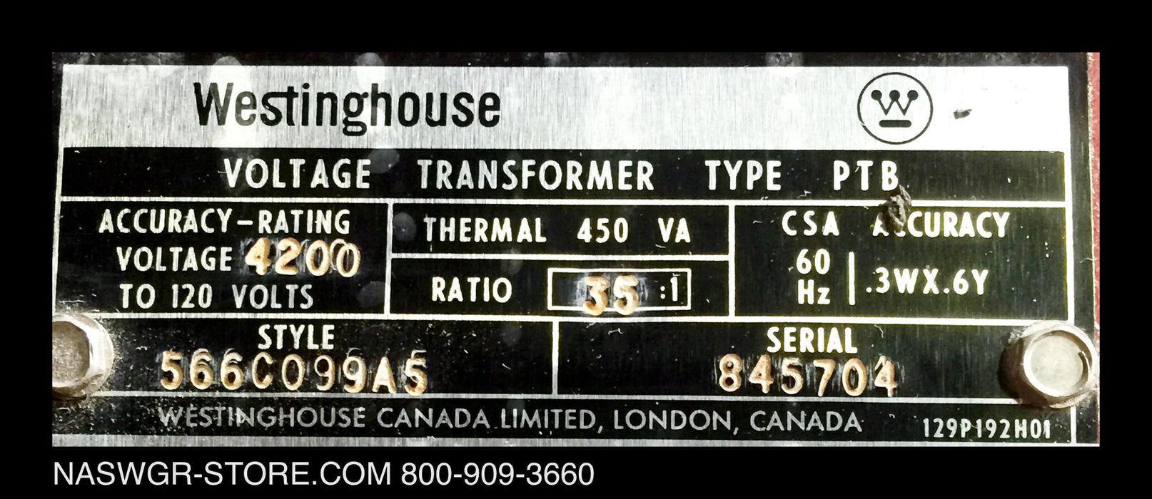 566C09A5 ~ Westinghouse 566C09A5 Voltage Transformer