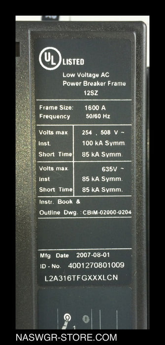 Siemens WL WLL2A316 Circuit Breaker (M/O,D/O) ~ 1600 Amp - Unused Surplus