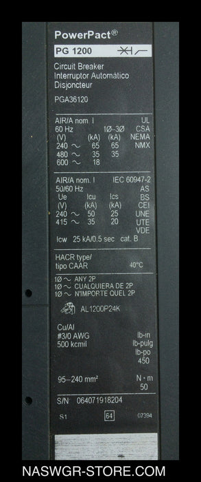 PGA36120 ~ Square D PGA36120 Circuit Breaker 1200 Amps